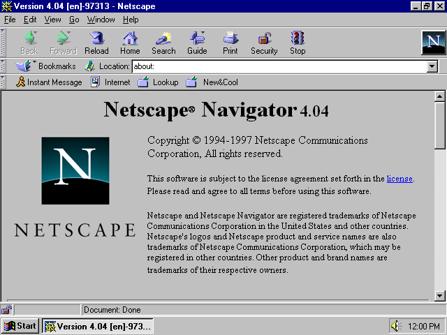 Netscape Navigator 4.04 for Windows About Screen (1997)